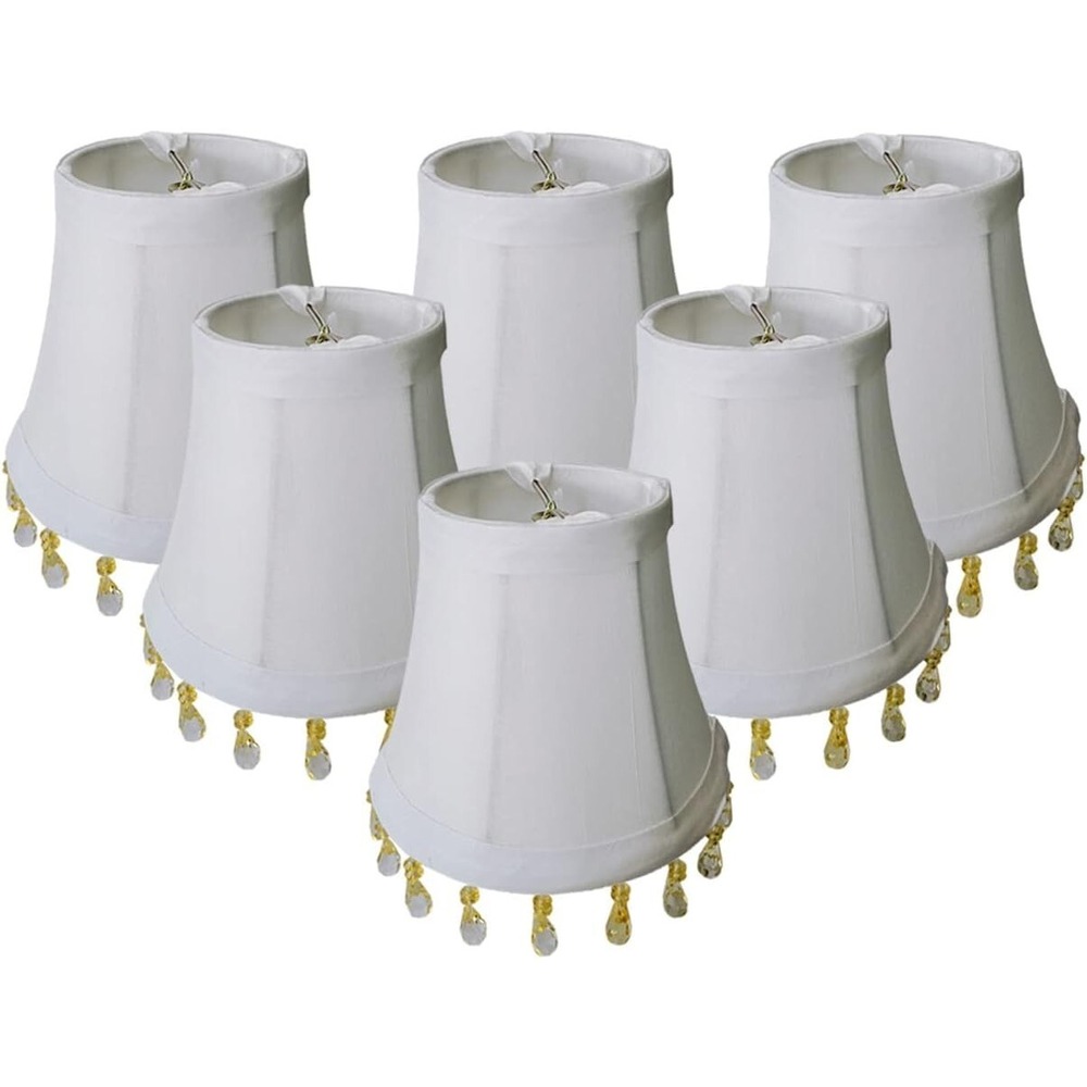 6-Pack White Beaded Bell Clip-On Chandelier Lamp Shades by Royal Designs CS-310B